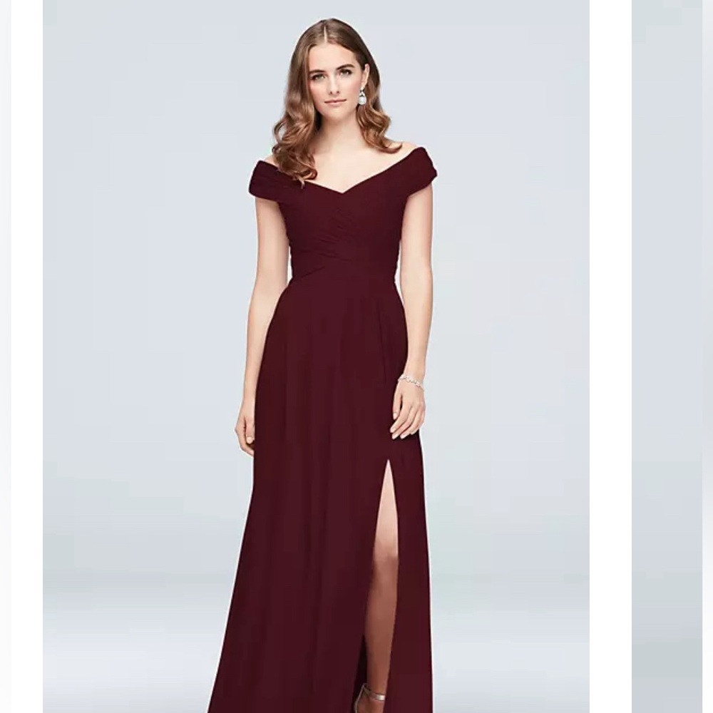 David’s Bridal Wine Off Shoulder Dress